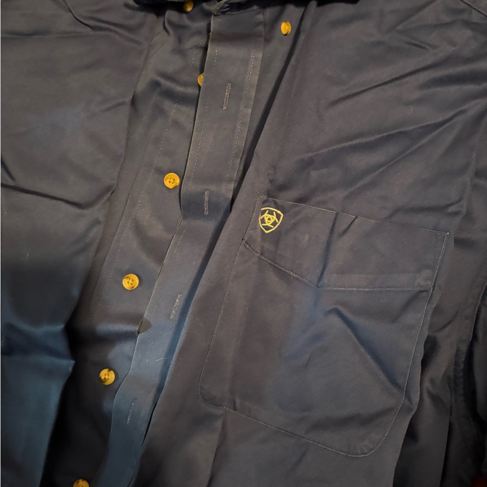 Ariat Pro Series Shirt XXL Blue Western Button Up cowboy Rodeo Logo Sleeve h2 - Picture 4 of 9